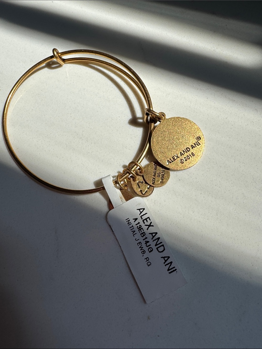 Alex and Ani Gold Tone Initial J Charm Bangle Bracelet - Picture 2 of 2